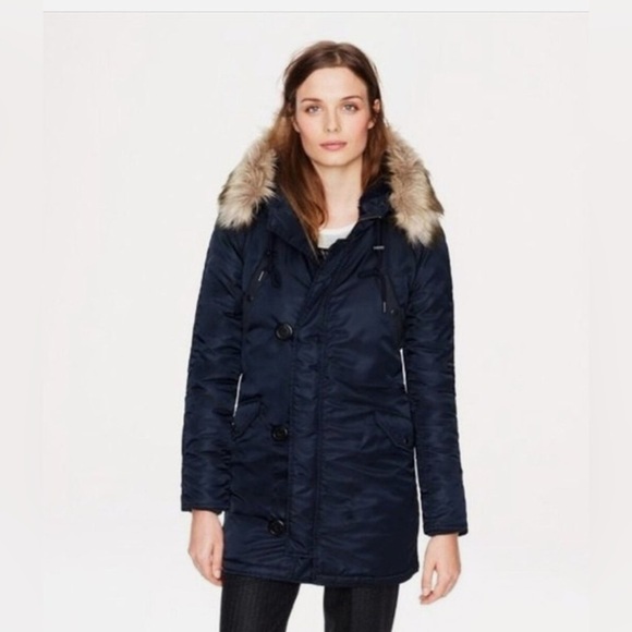 J. Crew Military Parka Jacket Navy Blue Sherpa Hood Size Small in a dark blue - Picture 2 of 16